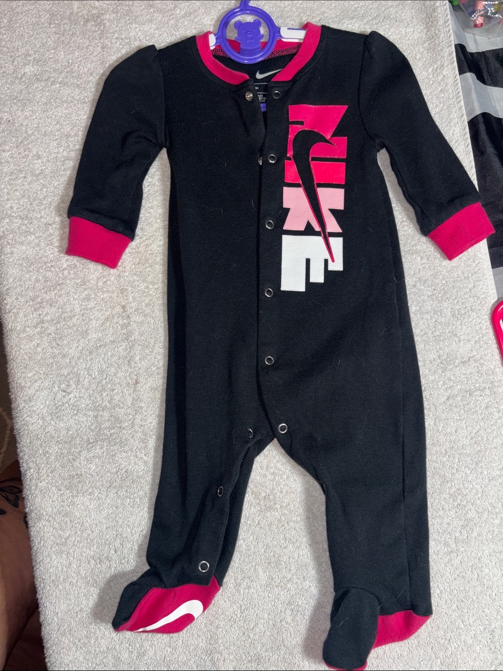 Nike Black and Hot Pink Baby Footed One-Piece